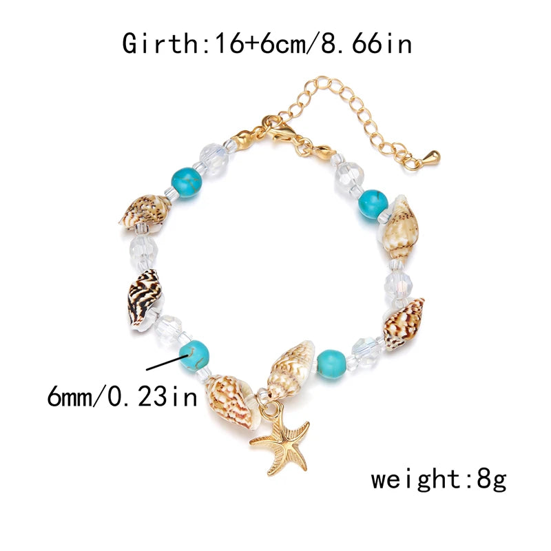Boho Starfish Conch Bracelet Anklets for Women Cute Adjustable Shell Rice Beads Ankle Bracelets Girls Summer Foot Beach Jewelry