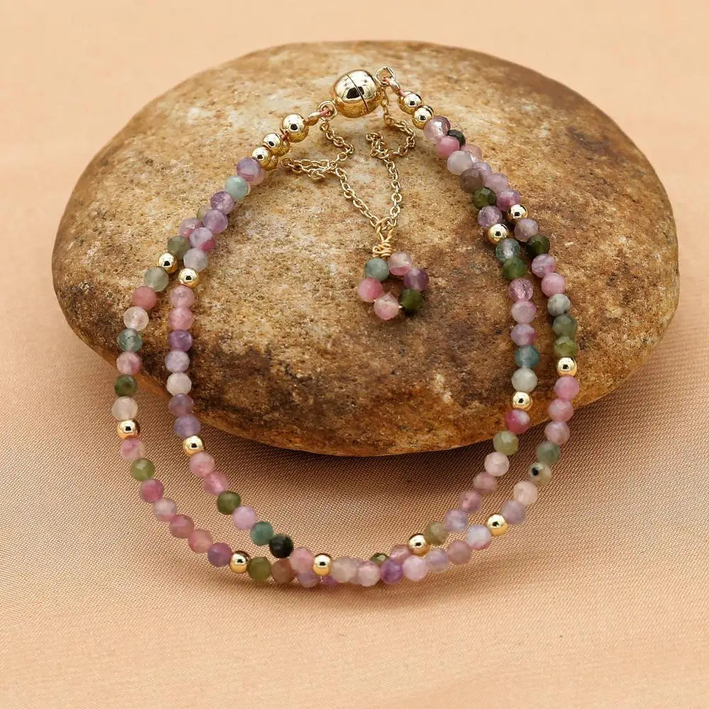 3MM Tourmaline Bracelets Double Layered Bohemian Colorful Crystal Beaded Bracelet Handmade Women Pulseira Fashion Jewelry
