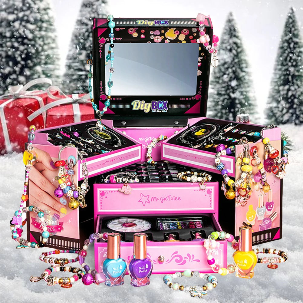 Charm Bracelet Making Kit with Jewelry Box & Nail Polish Jewelry Making Kit Birthday Christmas Gifts for Girls Ages 6-12