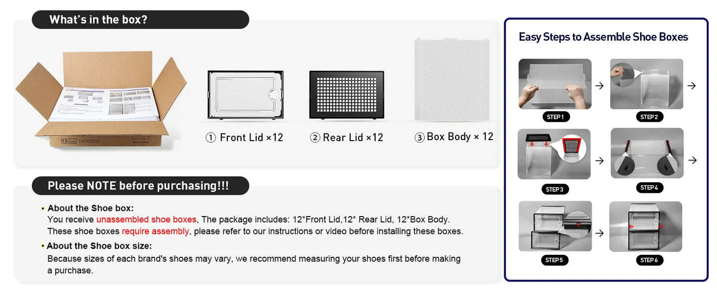 1pc/2pcs Large Shoe Storage Boxes Organizers Clear Plastic Stackable 12 Pack, Shoe Rack & Holder Substitute, Sneaker Containers