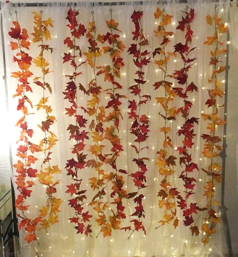 Thanksgiving Decorations Fall Maple Vine Garland Artificial Autumn Fall Foliage Garland Wedding Fireplace Decor Halloween Party