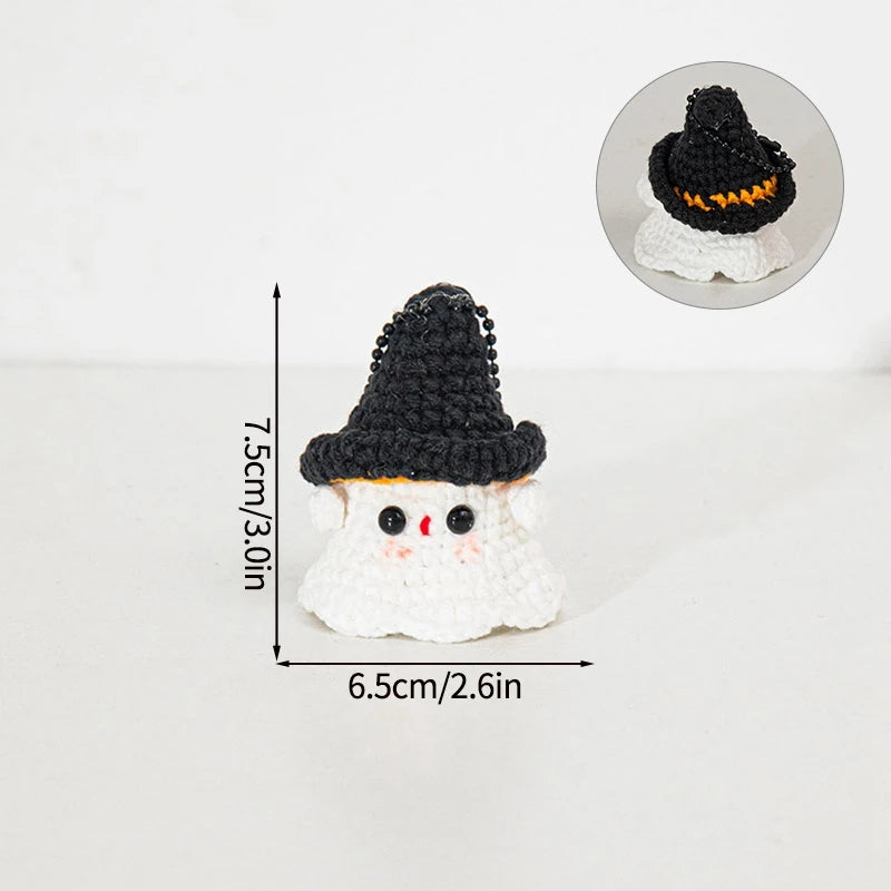 Kawaii Halloween Crochet Ghost Keychain Desktop Ornament Mini Handmade Knitted Keyring Accessories Bag Pendant Gifts Home Decor