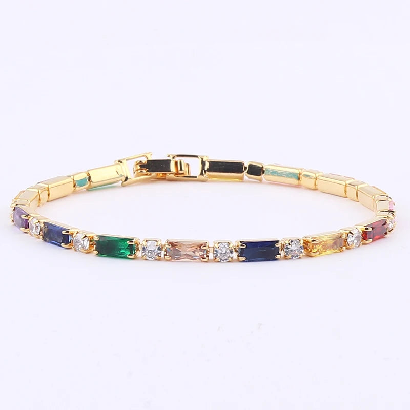 2022 New Rainbow Crystal Tennis Bracelets For Women Bracelet Set 18K Gold Silver Colorful Zirconia Femme Bridal Wedding Jewelry