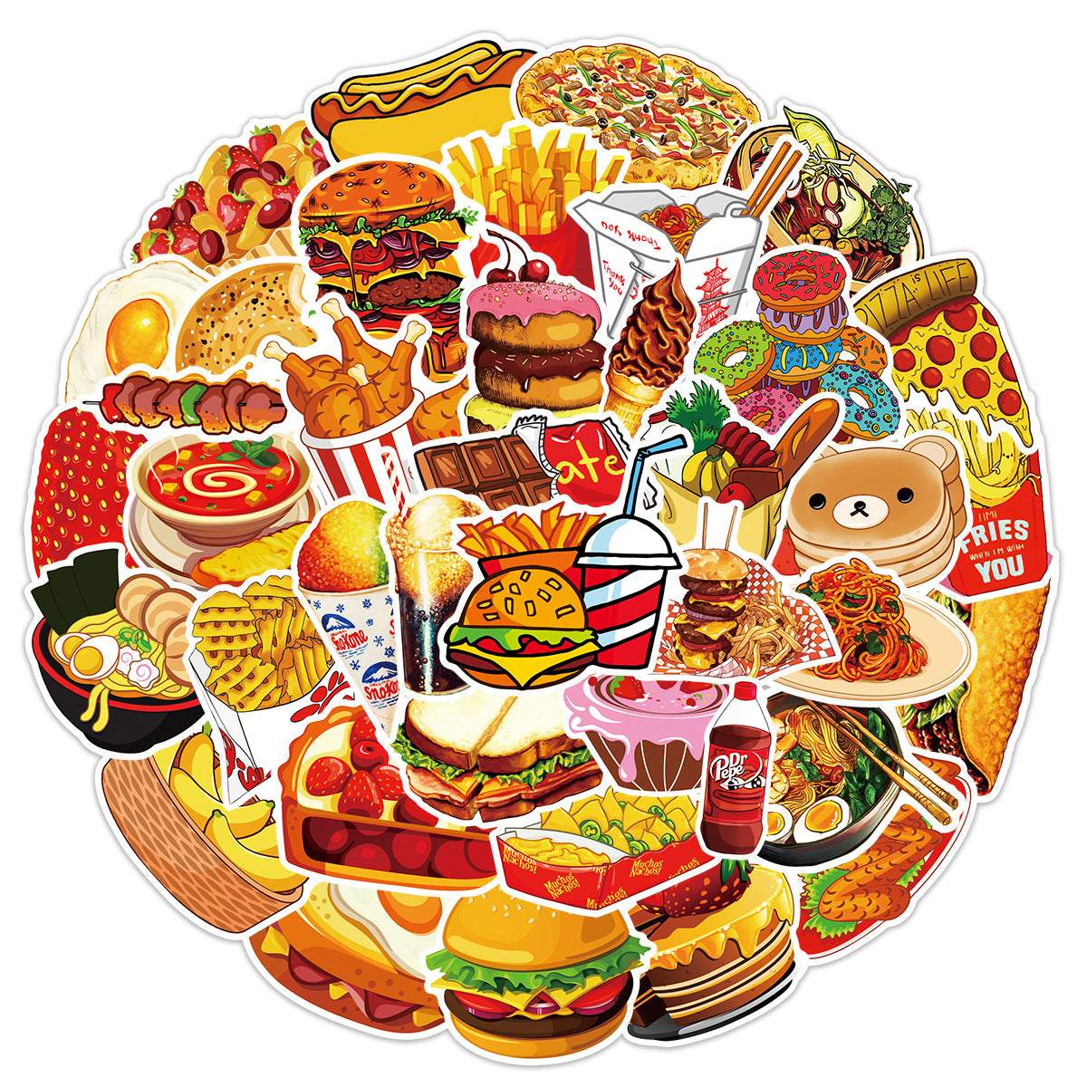 10/25/50pcs Bread Food Stickers Graffiti Decals for Fridge Water Bottle Luggage Pad Phone Bike Car Motorcycle Scrapbook Home