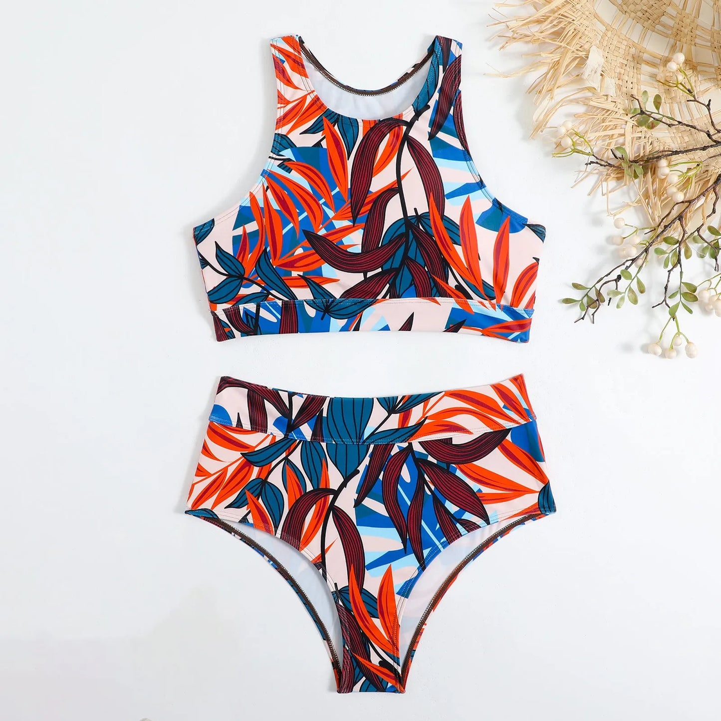 Women'S Solid Color Tank Top Swimsuit Ladies Split High Waist Swimsuit Two-Piece Set Traje De BañO Mujer Biquinis Feminino
