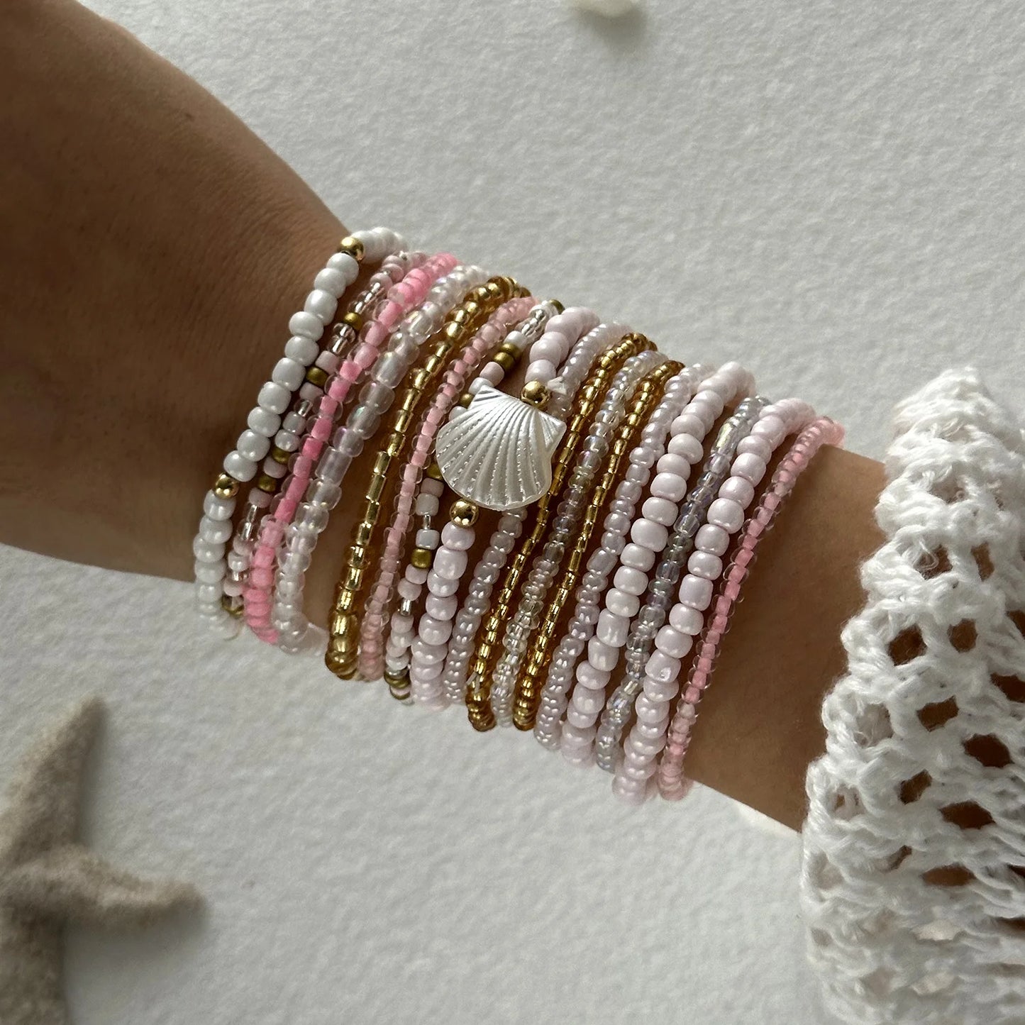 Bohemian Imitation Shell Beads Bracelet For Women Sea Star Turtle Woven Rope Bracelet Handmade Friendship Beach Holiday Jewelry