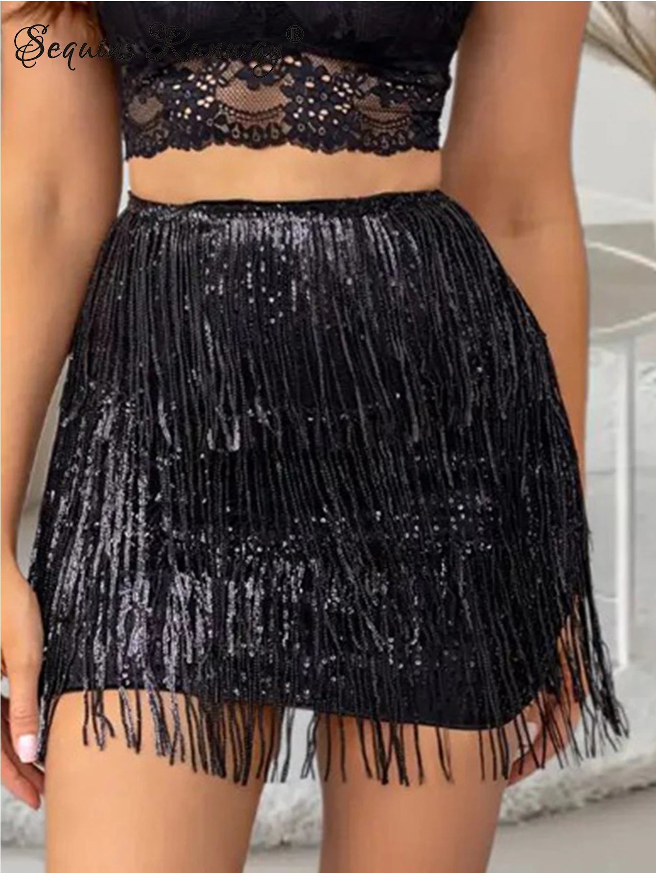 Sexy vintage black sequin mini skirt women summer luxury high waist party skirts night club outfits y2k streetwear pencil skirt