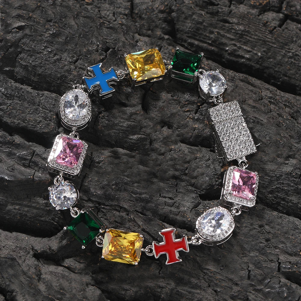 TBTK Colorful Gem Necklace Multi Color Oil Chain Iced Out 5A+ Colorful Cubic Zircon Luxury Bracelet Necklace Hiphop Jewelry