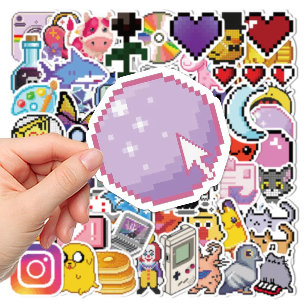 64Pcs Pixel Stickers Animal Sticker Pack Cute Aesthetic Stickers Laptop Water Bottle Phone Skateboard Stickers for Teens Girls