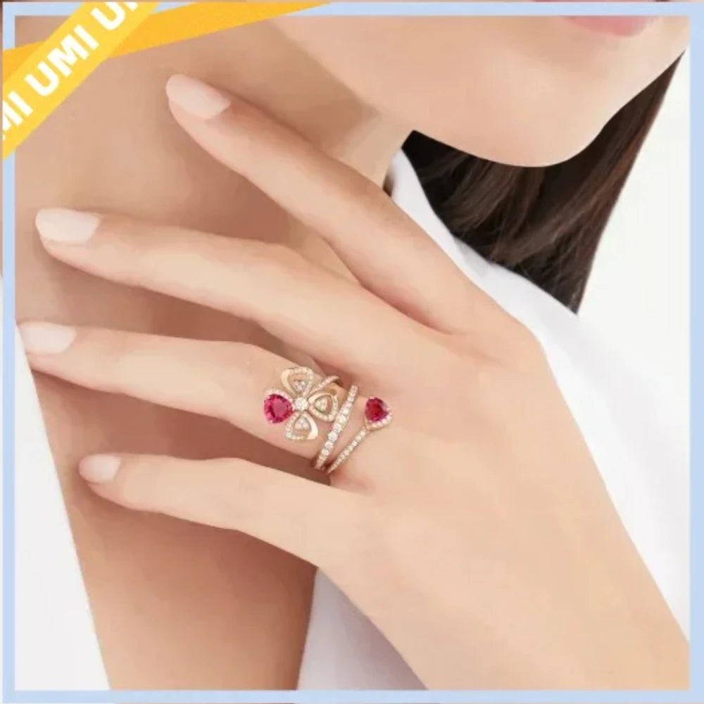 S925 Noble and Luxurious 18k Red Tourmaline Ring - Essential Jewelry for High End and Gorgeous Workplace Parties - Holiday Gift
