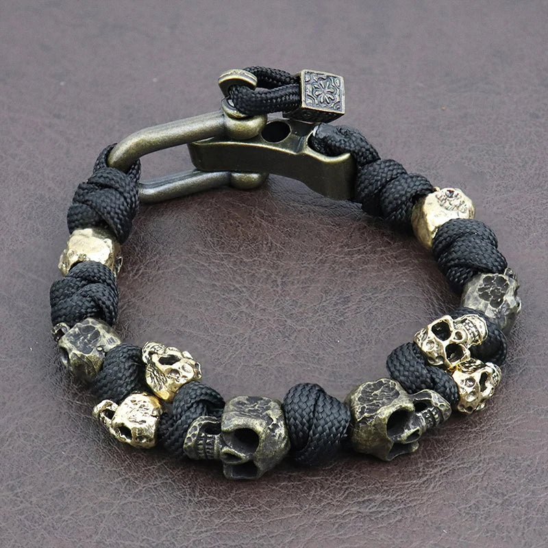 Trendy Popular Skull Bracelets for Men Gift Vintage Adjustable Woven Bracelet Punk Rock Charm Male Jewelry Accessories Wholesale