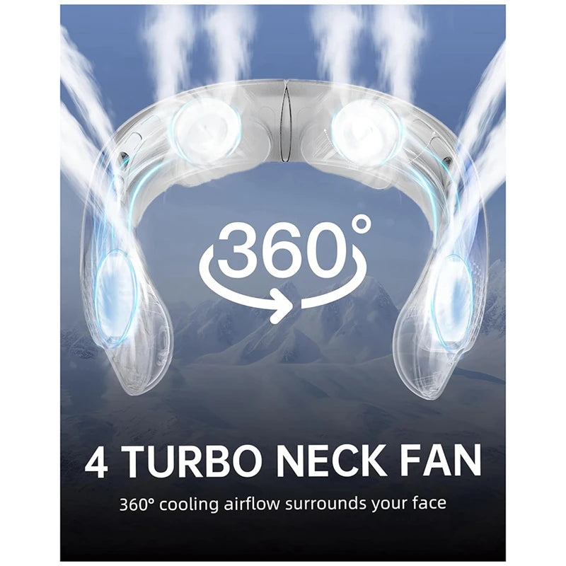 4000mAh Leafless Portable Neck Fan 3 Gears Adjustable Super Strong Wind Fast Cooling Multi-Function Digital Display Neck Fan 4