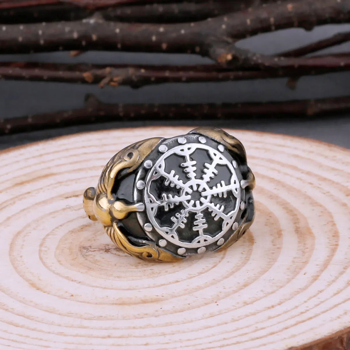 316L Nordic compass ring Viking mythology Odin compass amulet rune retro totem ring punk hip hop high-end party gift box