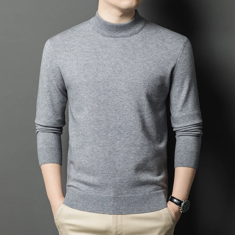 Half Turtleneck Knitwear Sweater New Autumn/Winter Mock Neck Sweatshirts Solid Color Pullovers Man Brand Casual Mens Clothing