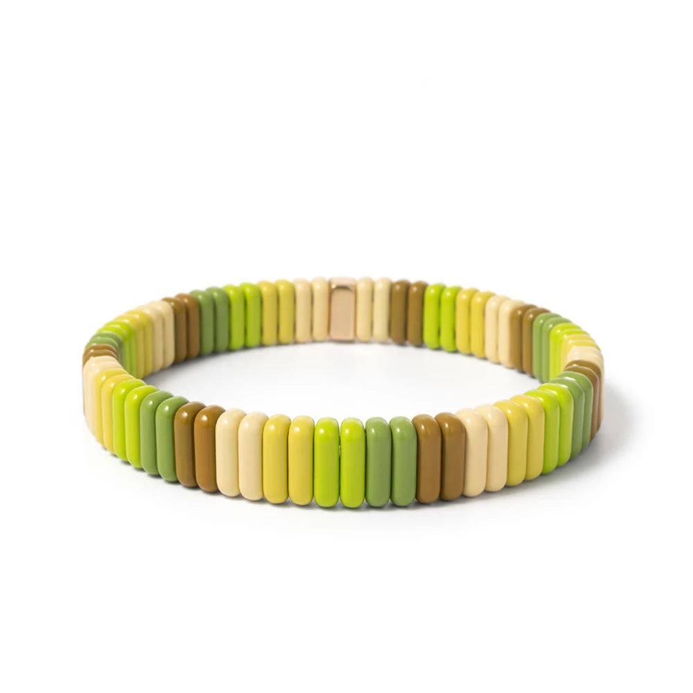 2024 New Design Elatic Rainbow Bracelets For Women 2X8MM Rectangle Beads Bracelets Bohemian Metal Bangle Colorful Jewelry