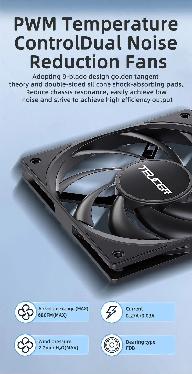 Teucer UT-12015 Ultrathin 15mm Thinckness 12cm Chassis Fan 12V/4Pin PWM FBD Bearing PC Case Cooling Ventilator 1-10pcs with Hub