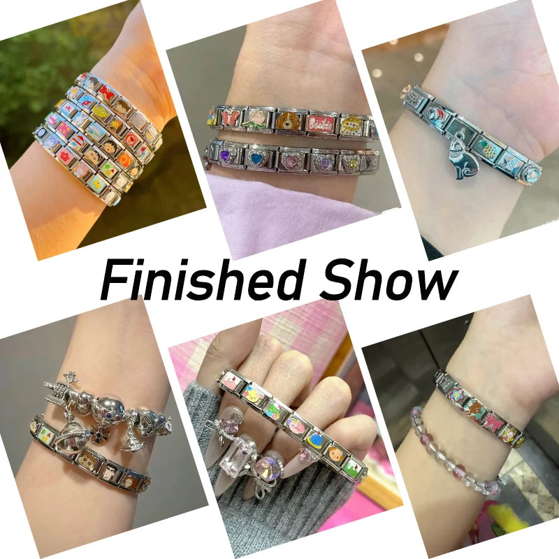 Rainbow Love Smile Italian Charm Bracelet Stainless Steel Elastic Hand Chain Link Making DIY Jewelry Gifts For Women Men Bangle