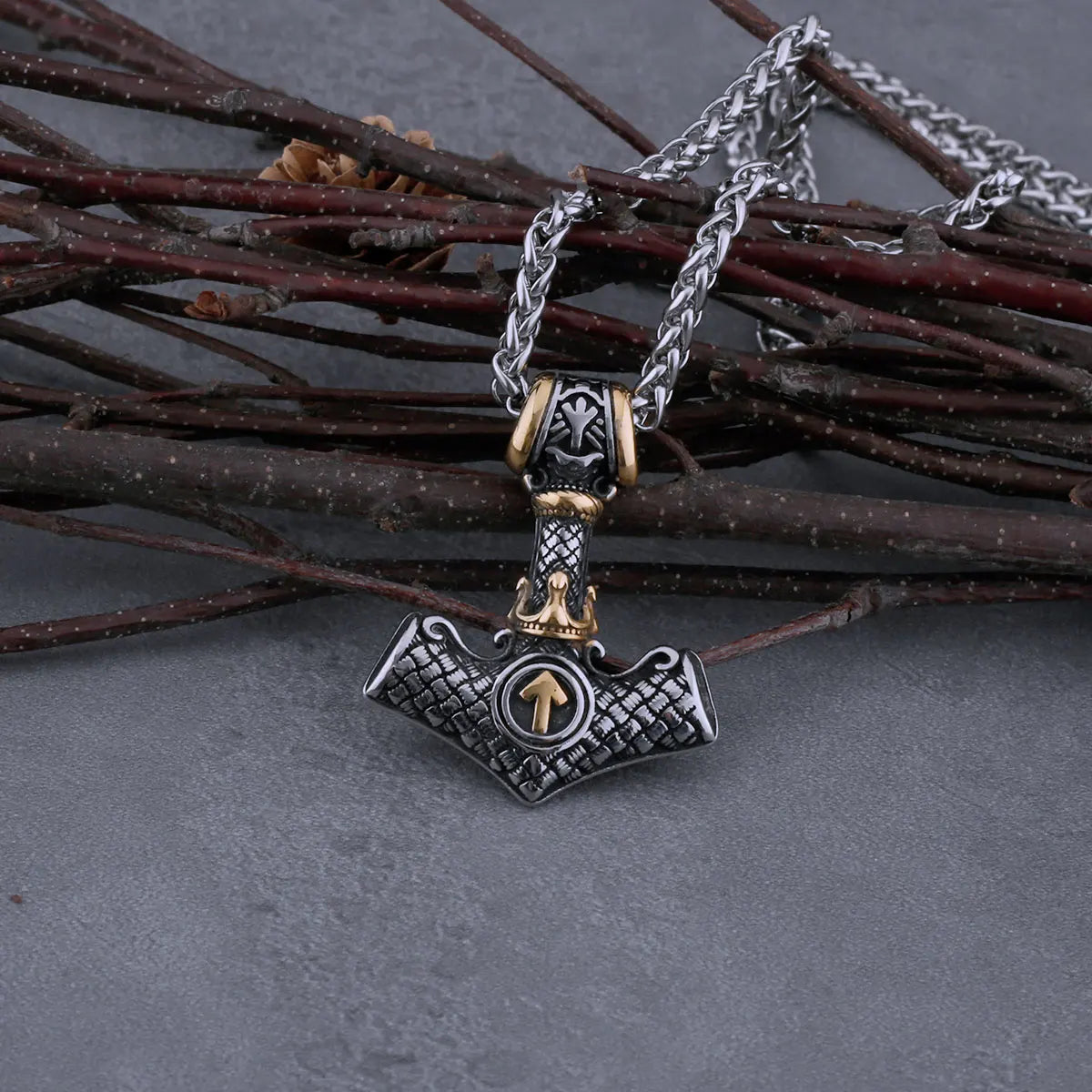 Stainless Steel Viking Thor's Hammer Odin Rune Necklace Men's Charm Hip Hop Biker Amulet Pendant Vintage Jewelry Christmas Gift