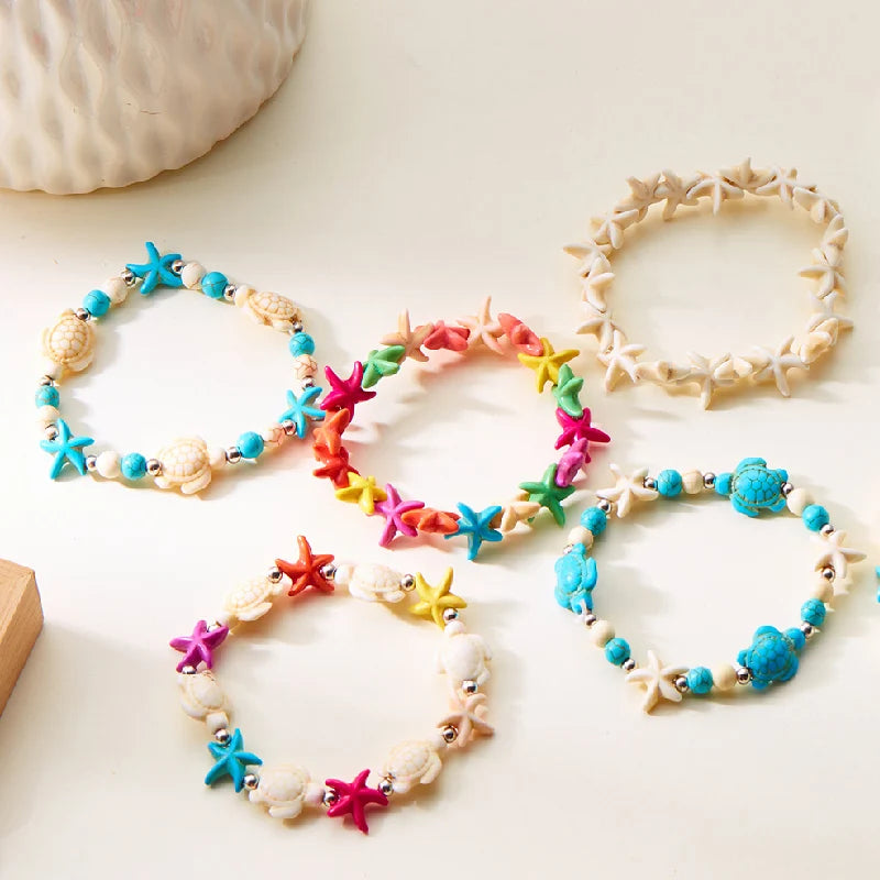 Bohemian Imitation Shell Beads Bracelet For Women Sea Star Turtle Woven Rope Bracelet Handmade Friendship Beach Holiday Jewelry