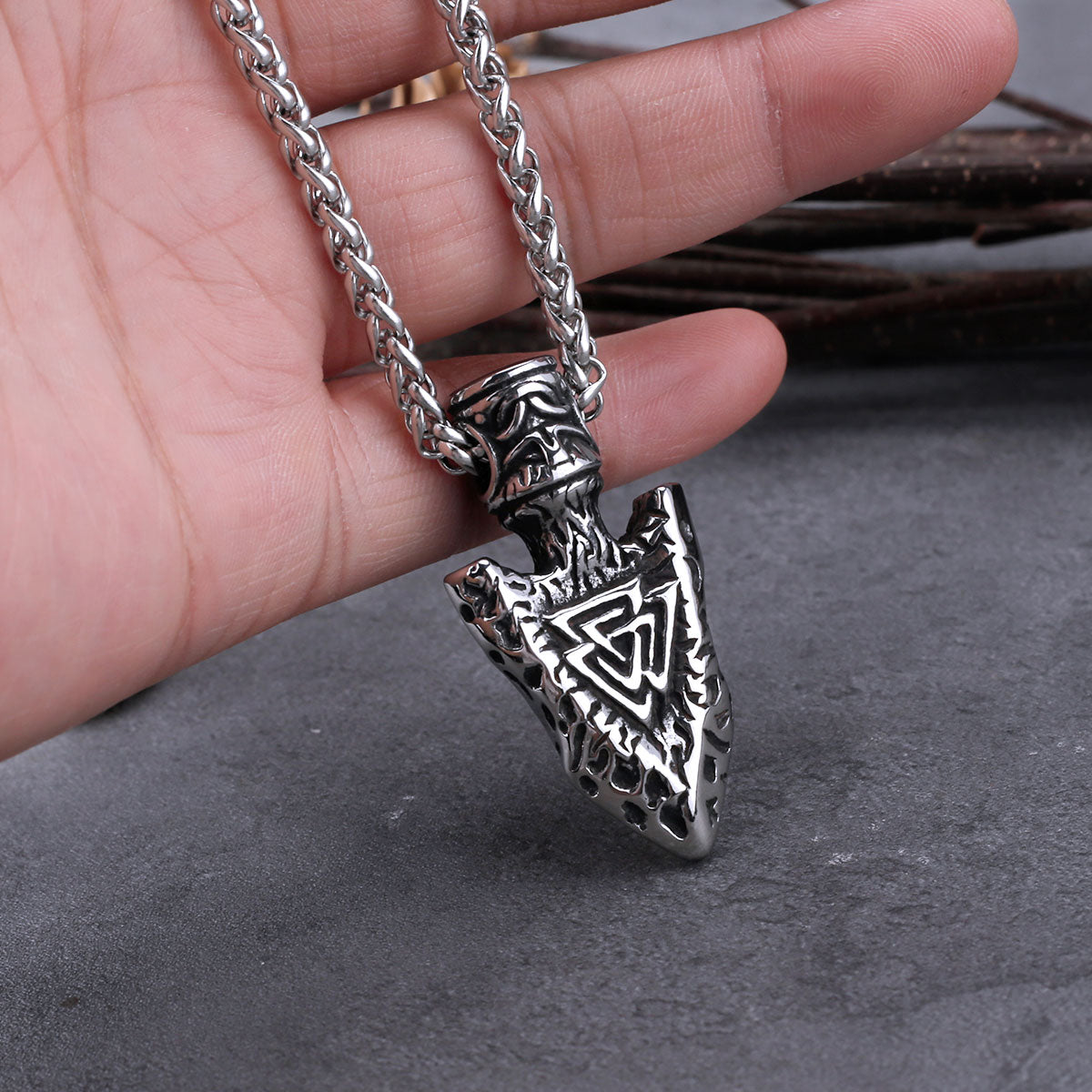 Stainless Steel Viking Spear Odin Triangle Rune Necklace Men's Nordic Hip Hop Biker Pendant Necklace Nordic Amulet Jewelry Gift