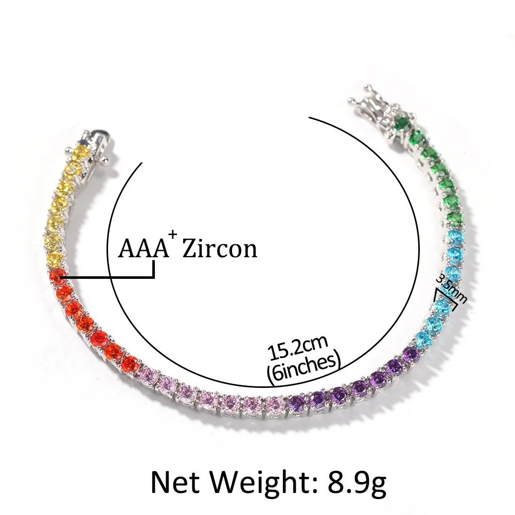 Pure Silver Rainbow Tennis Bracelet Pave 3.5MM Bling Rainbow Zircon 18K Gold Plated Beautiful Real 925 Fashion Exquisite Jewelry