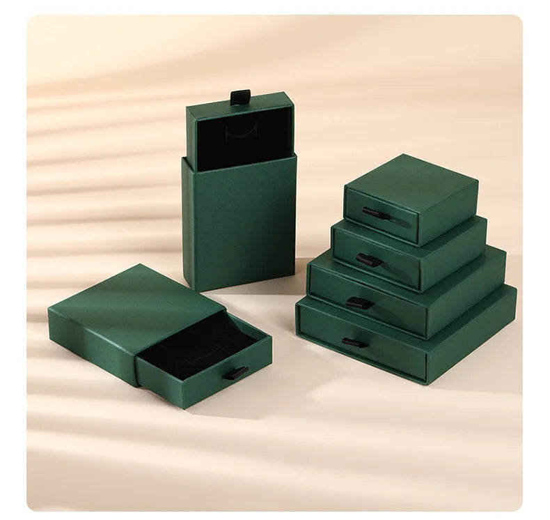 10 Bulk Luxury Hard Rigid Cardboard Sliding Jewellery Gift Box Beige Paper Drawer Jewelry Ring Stud Earring Packaging Boxes Case