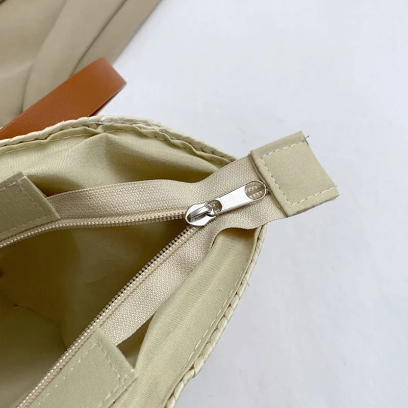 Women Braided Basket Clutches Bag Large Straw Portable Shoulder Bag Summer Beach Purses Shopper Satchel