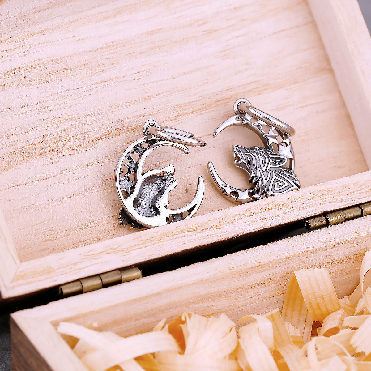 Punk Vikings Wolf Moon Star Drop Earrings For Men Nordic Odin Fashion Amulet Earrings Stainless Steel Vintage Party Gift Jewelry