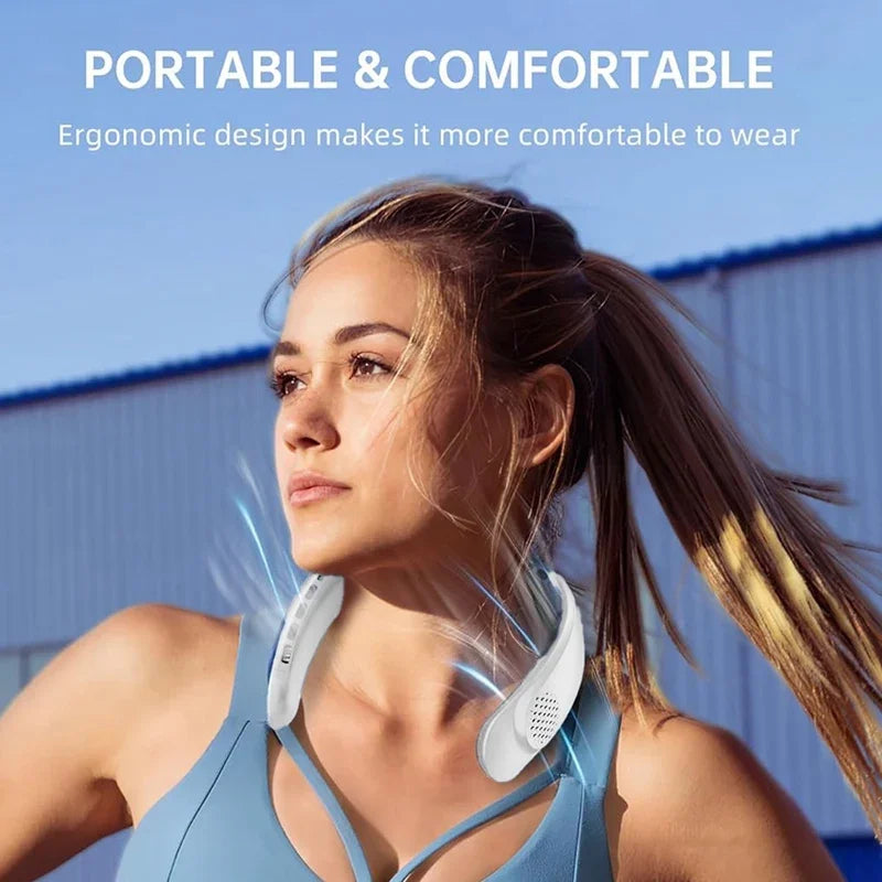4000mAh Leafless Portable Neck Fan 3 Gears Adjustable Super Strong Wind Fast Cooling Multi-Function Digital Display Neck Fan 4