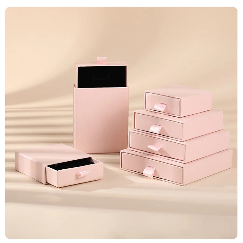 10 Bulk Luxury Hard Rigid Cardboard Sliding Jewellery Gift Box Beige Paper Drawer Jewelry Ring Stud Earring Packaging Boxes Case
