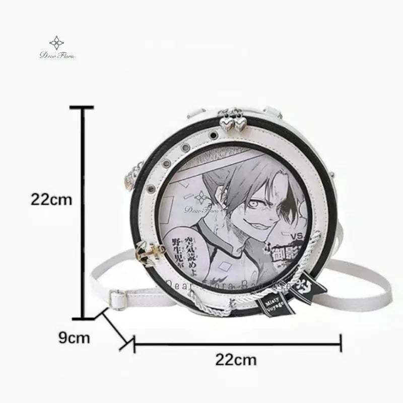 Y2K Cute Nautical Theme Ita Bag Kawaii Girl Transparent Shoulder Bag DIY Display Backpack Students Round Messenger Crossbody Bag