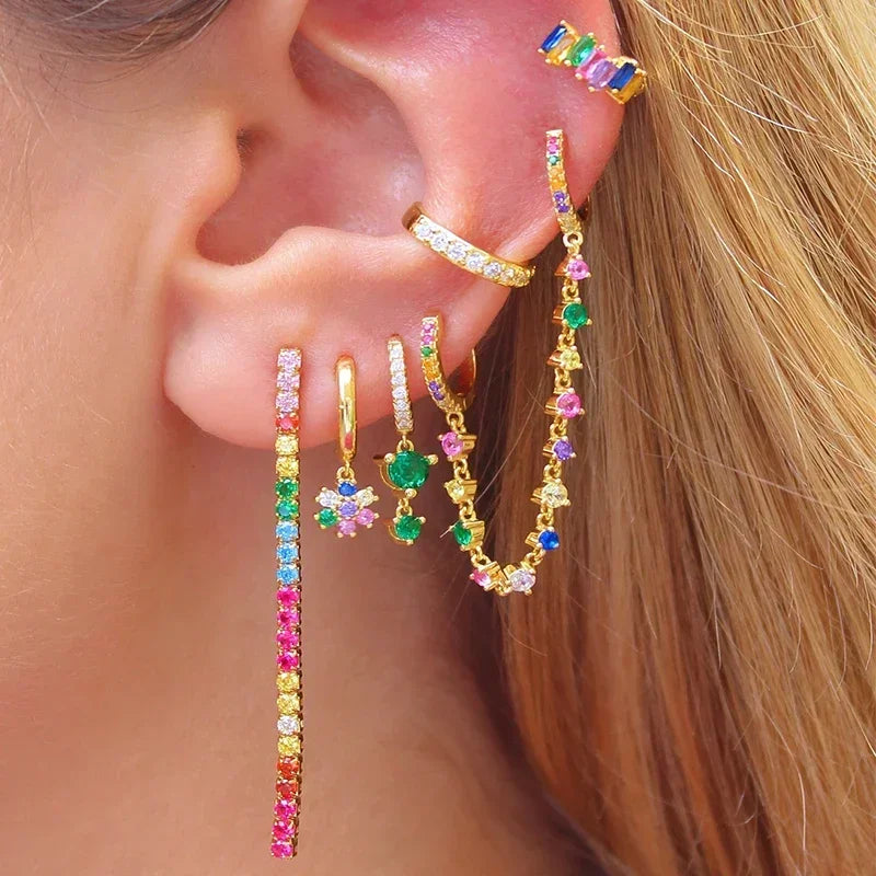 Colorful Crystal Earrings 925 Sterling Silver Ear Needle Stud Earrings for Women Cross Dangle Earrings Party Wedding Jewelry
