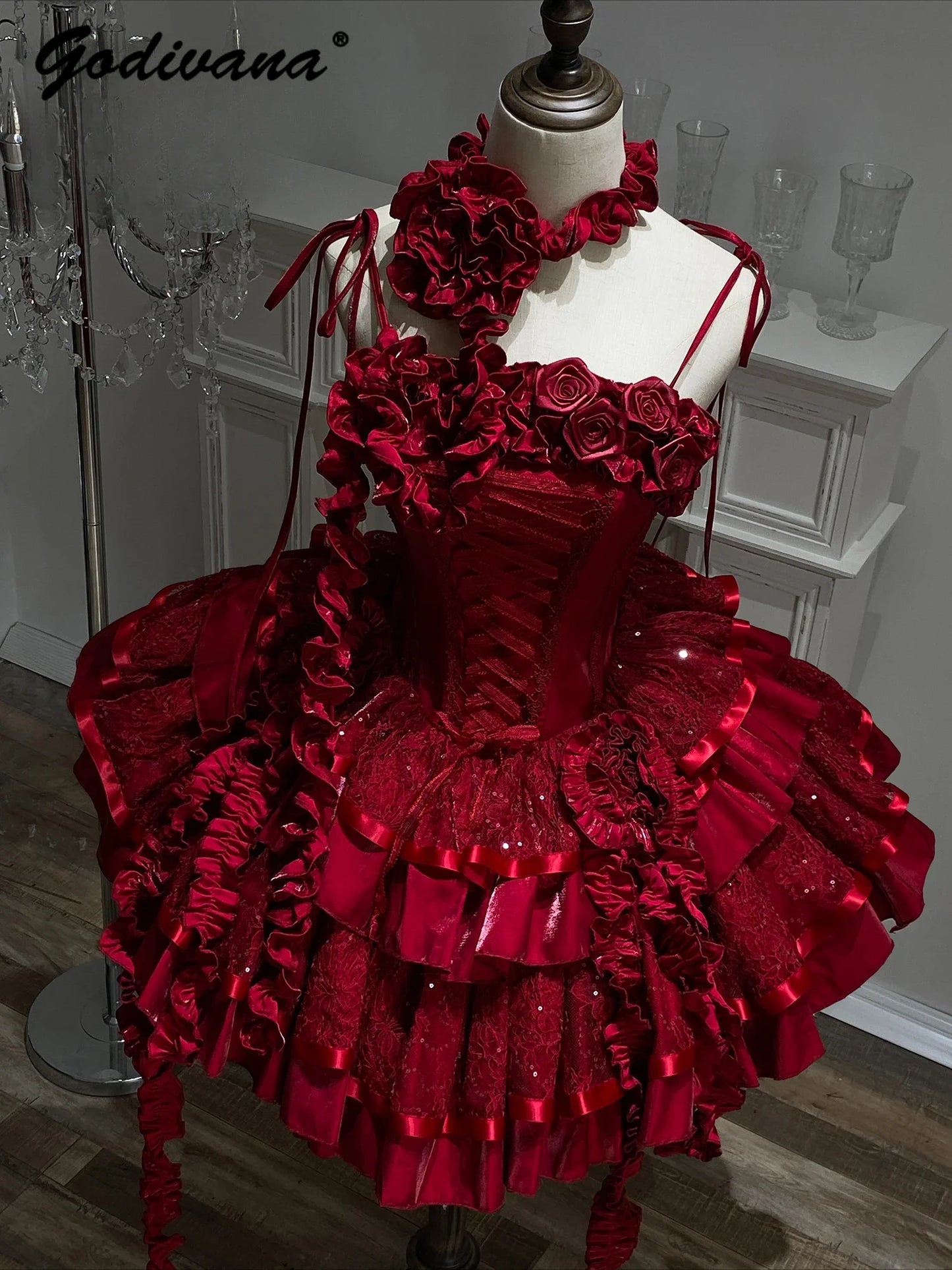 Original Lolita Dress New Christmas New Year Goth Red Fish Bone Jsk Dress Halloween Cosplay Dark Blue Slim Sling Short Dresses