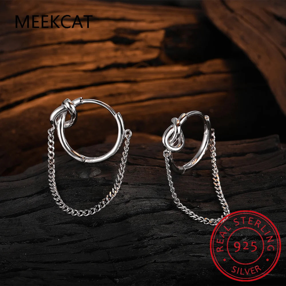925 Sterling Silver Rope Knot Tassel Hoop Earrings Chain Tie A Knot Design Earrings for Women 925 Stylish Jewelry Gift