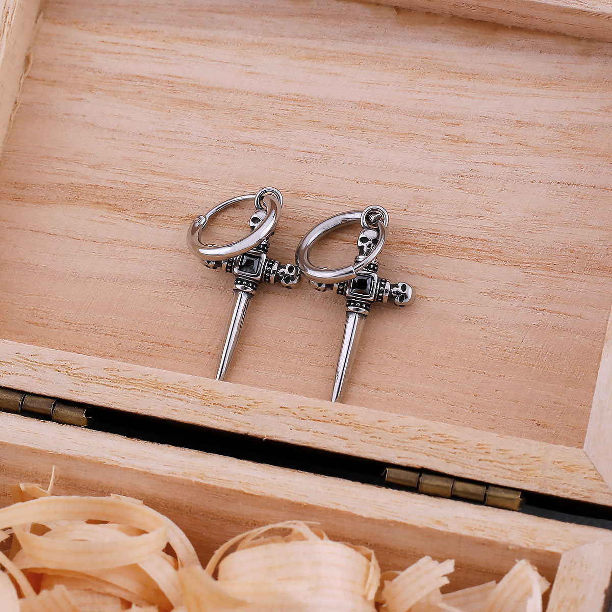 Vintage Cross Zircon Inlay Skull Earrings Men Hip Hop Stainless Steel Accessories Fashion Punk Jewelry Gift