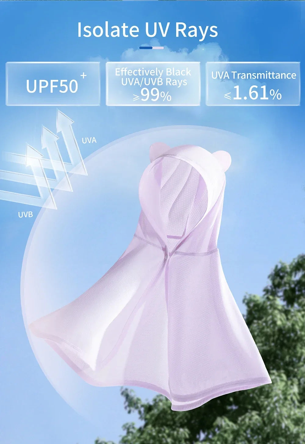 Summer Cloak Sun Protection Hooded Cloaks Ice Shreds Solid color Kids Dacron Clothes for Boy Girl Breathable Quick drying Coat