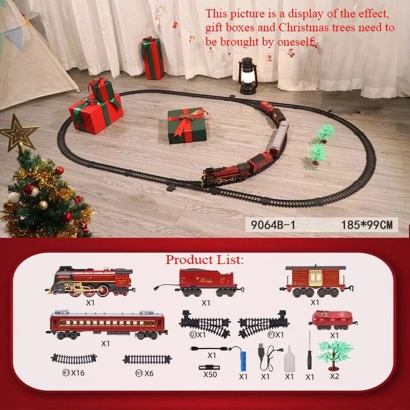 Classical Christmas Remote Control Train Toy Steam Track Sound and Light Christmas Gift Toy