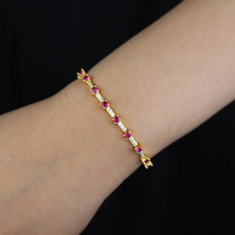 Gold Color Colorful Fashion Women Jewelry Rainbow Blue Red Green CZ Bar Geometric Charm Link Chain Bracelet