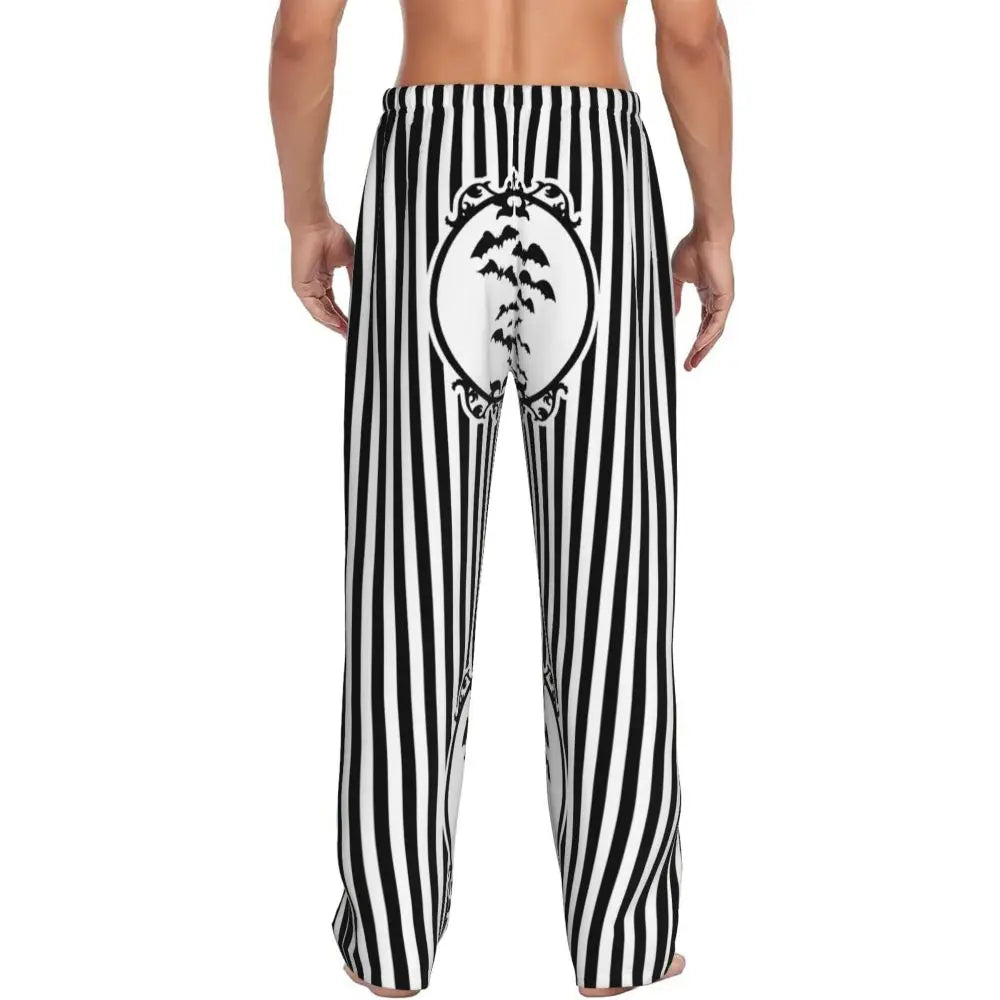 Custom Cute Spooky Halloween Bats Black And Purple Pajama Pants for Men Lounge Sleep Drawstring Sleepwear Bottoms with Pockets