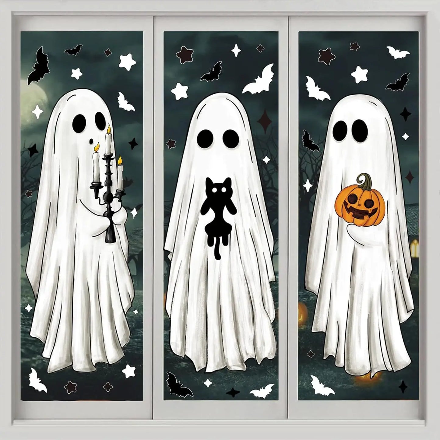 Halloween Window Decoration Stickers Ghost Scene PVC Self-Adhesive Glass Clings Holiday Atmosphere Decor Clearance Sale Set