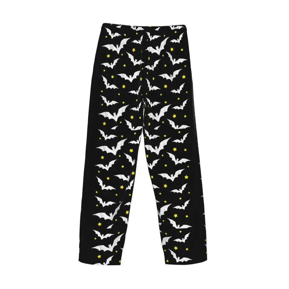 Custom Cute Spooky Halloween Bats Black And Purple Pajama Pants for Men Lounge Sleep Drawstring Sleepwear Bottoms with Pockets