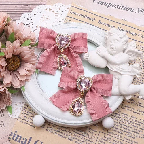 Small Hairpin Water Drop Heart Shape Rhinestone Pendant Wooden Ear Hairclips Headdress Sweet Side Clip Hair Accessories Jewelry