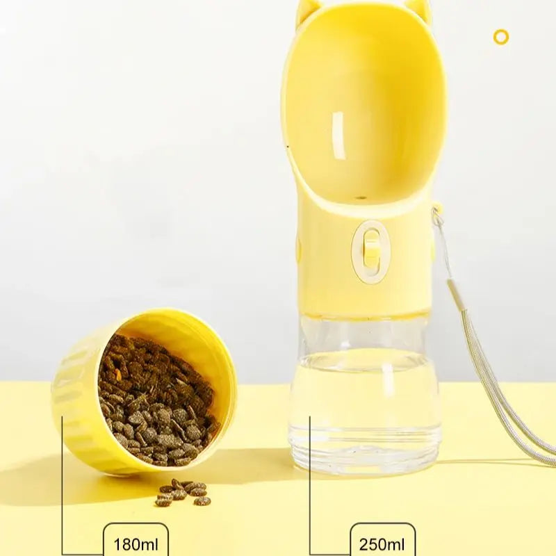 2 in 1 Portable Dog Water Bottle PC Plastic Cat Head Puppy Pet Drink Bowl 250ML Feeding Water Bowl 180ML Storage Food Container