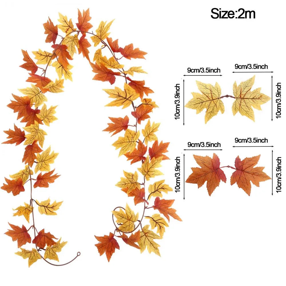 Thanksgiving Decorations Fall Maple Vine Garland Artificial Autumn Fall Foliage Garland Wedding Fireplace Decor Halloween Party