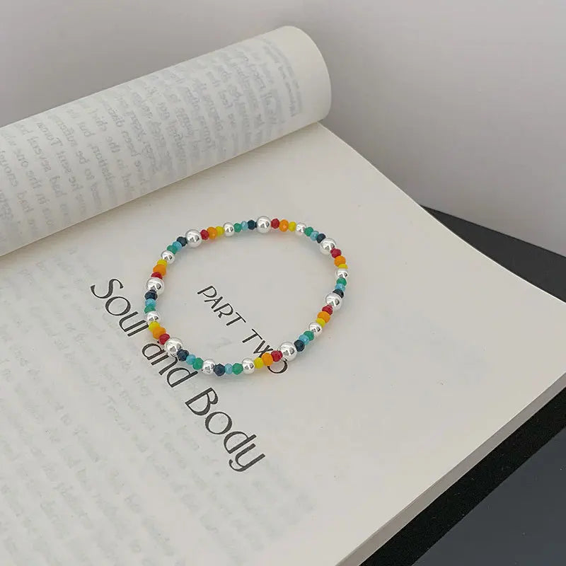 Rainbow Bear Love Beaded Pendants Bracelet for Women Y2K Elegant Trendy Handmade Bead Chain Party Jewelry Gifts