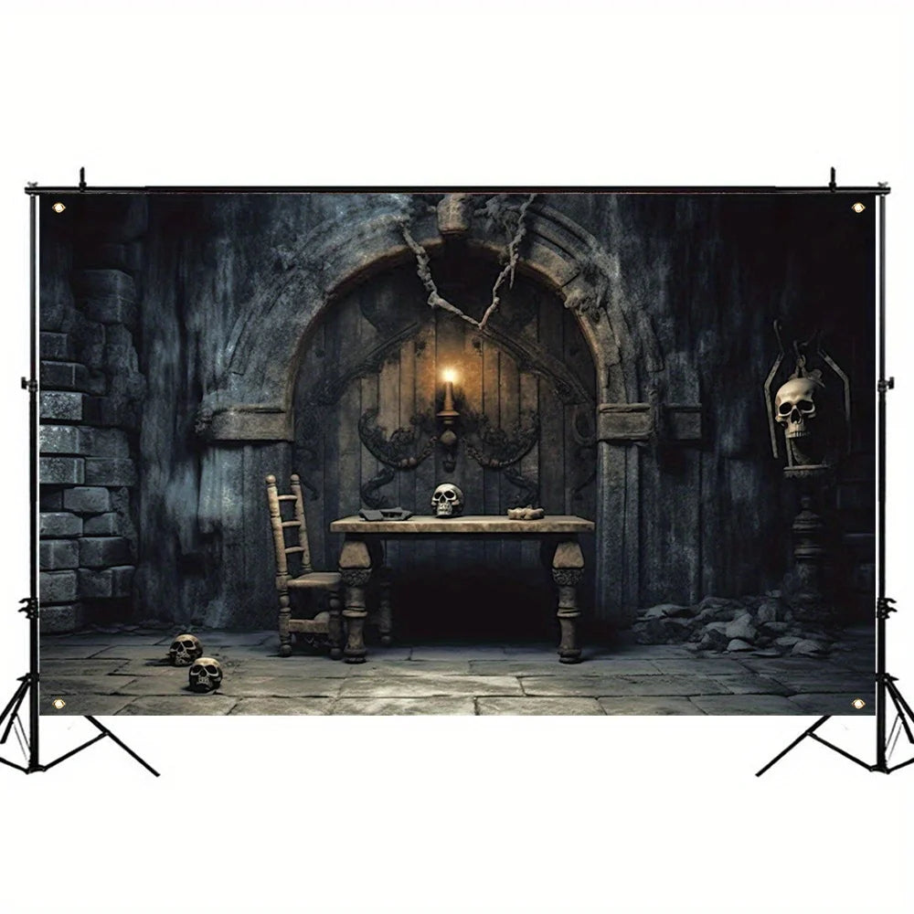 1 piece, Halloween polyester decorative banner, retro dungeon photography background cloth, Halloween happy horror thriller