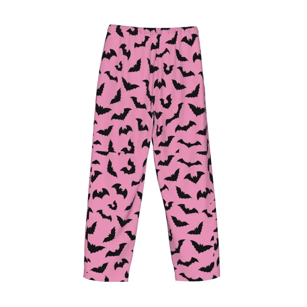 Custom Cute Spooky Halloween Bats Black And Purple Pajama Pants for Men Lounge Sleep Drawstring Sleepwear Bottoms with Pockets