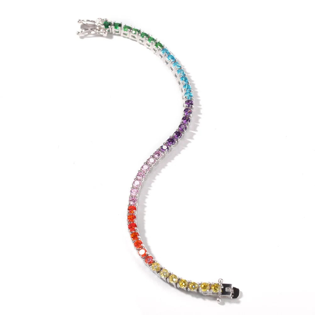 Pure Silver Rainbow Tennis Bracelet Pave 3.5MM Bling Rainbow Zircon 18K Gold Plated Beautiful Real 925 Fashion Exquisite Jewelry