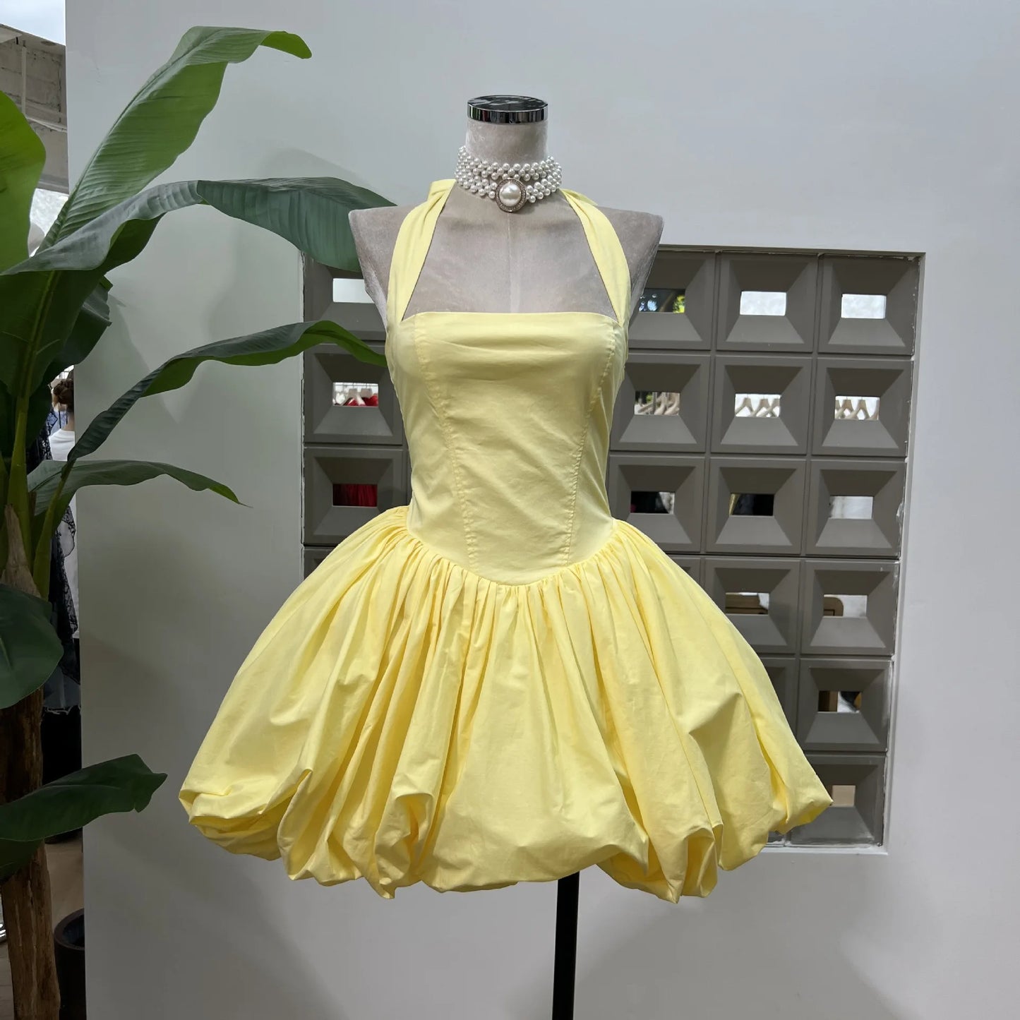 Yellow Sequar Collar Sleeveless Party Short Dress for Women 2025 Summre New Elegant High Waist Evening Dresses Women's Clothes