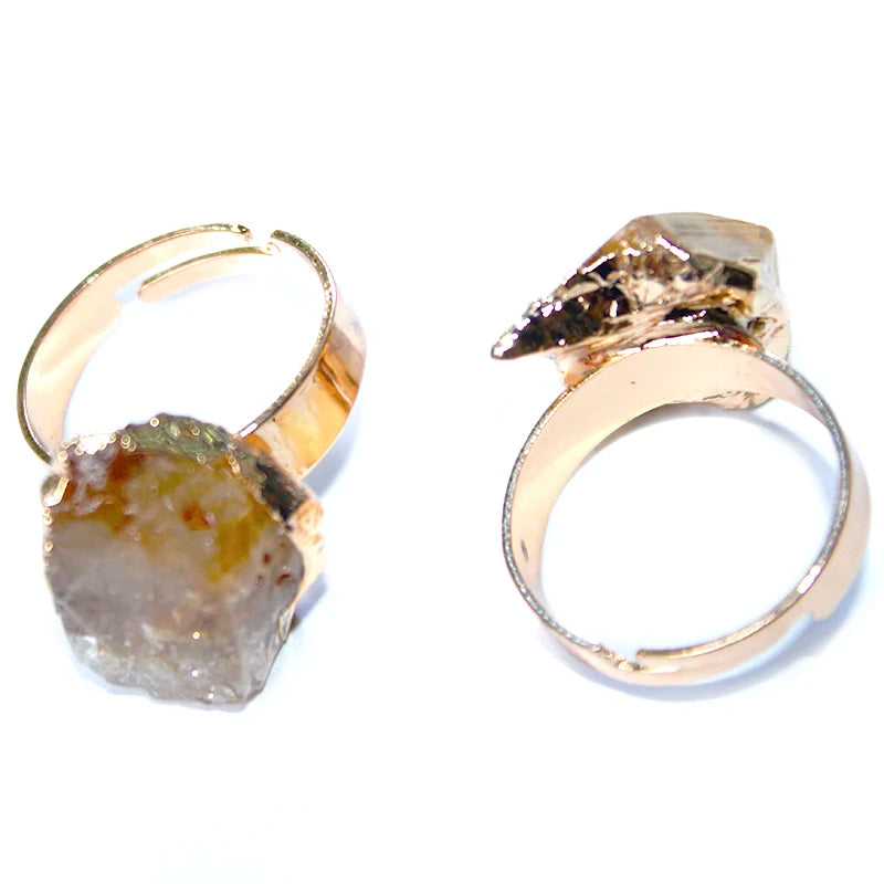 Raw Citrine Open Rings for Women Handmade Irregular Rough Stone Adjustable Finger Jewelry